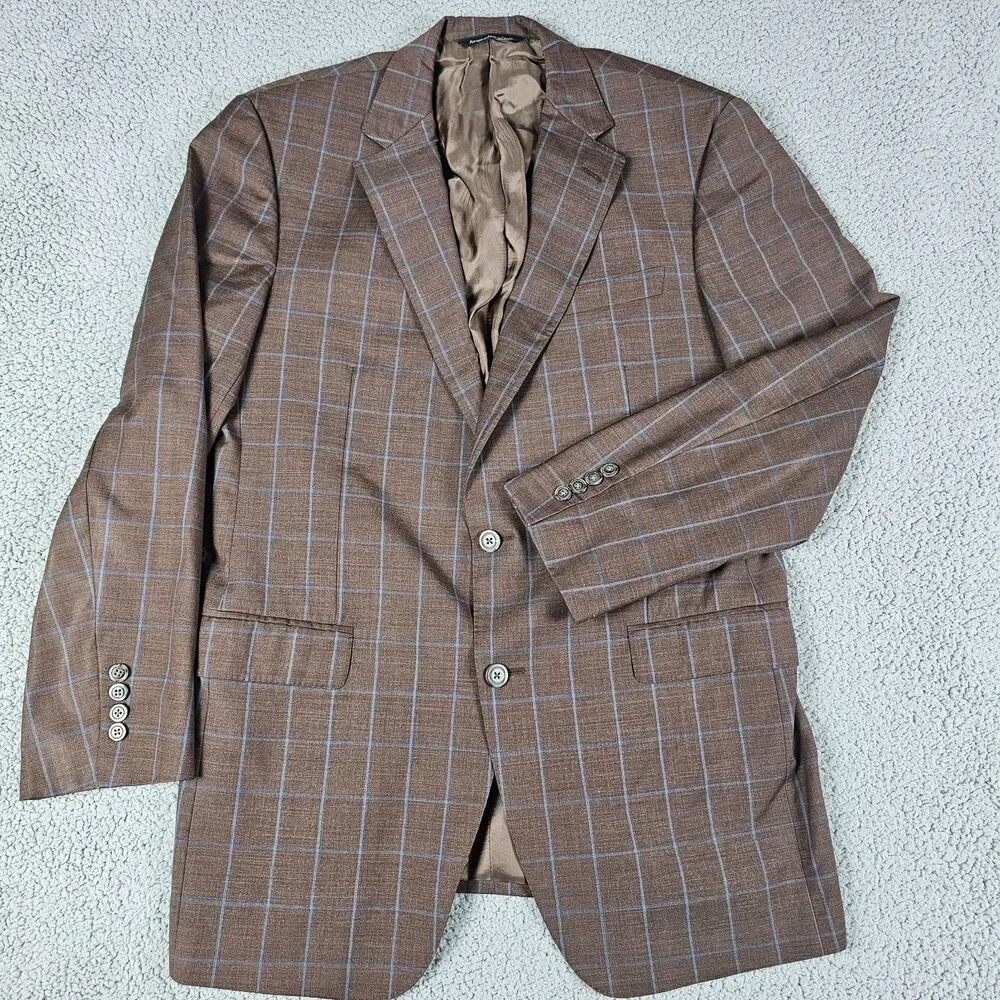 Samuelsohn Sport Coat Blazer Mens 42L Brown Greenwich Italian Wool Windowpane